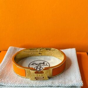 Hermès RARE Orange and Rose Gold Clic Clac H Bracelet PM Perfect Condition Real